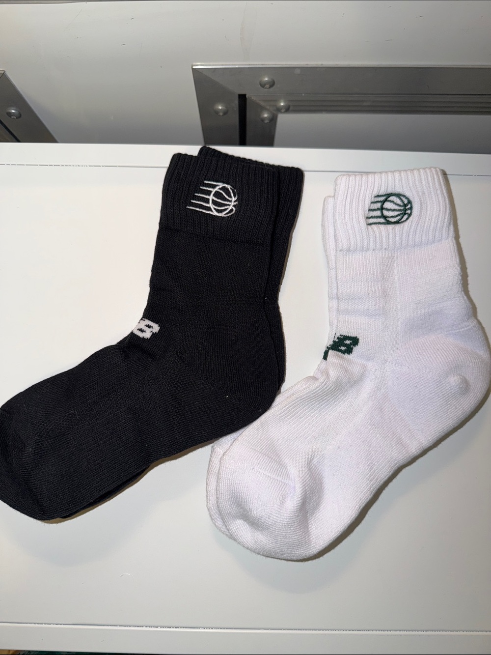 New Balance Black and White Athletic Crew Socks with Basketball Logo